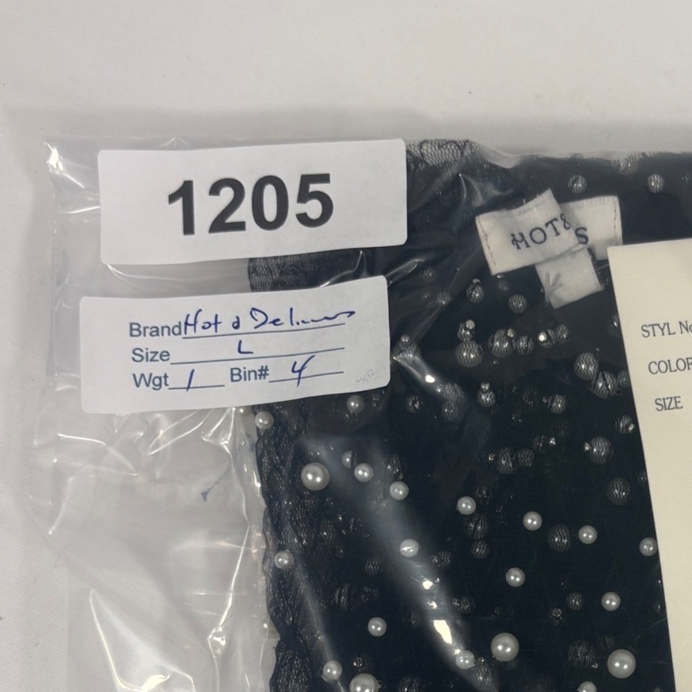 Hot & Delicious Black Mesh Pearl Rhinestone Tank Top HGT1057 Large NWT - Picture 10 of 10